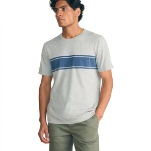 Faherty Surf Stripe Sunwashed Pocket Tee Shirt in Gray / Blue